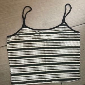 Stripped grey, white, green, and black tank top